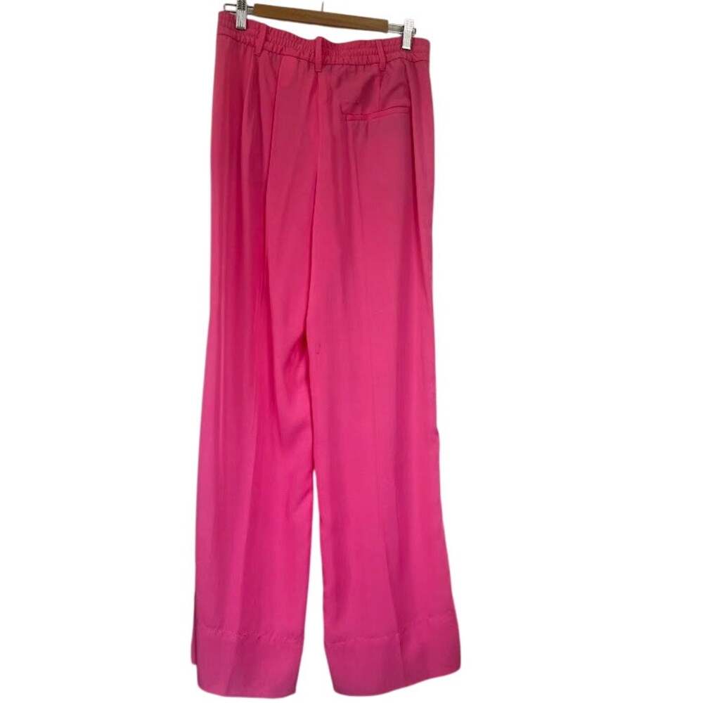 Zara Hot Pink Wide Leg Satin Feel Pants Elastic Back Womens Size M